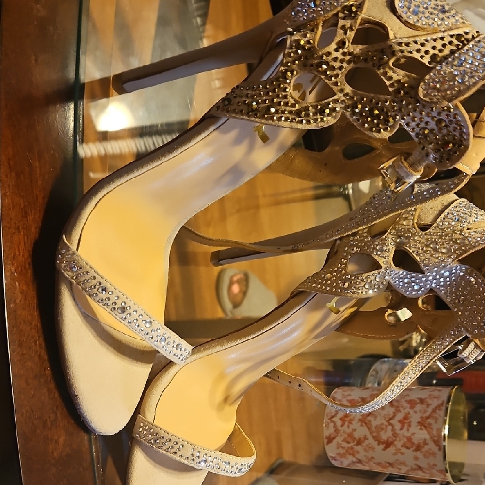 FSJ Glittering Gold Strappy Heels